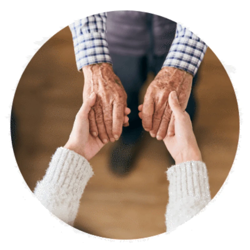 holding hands with a senior